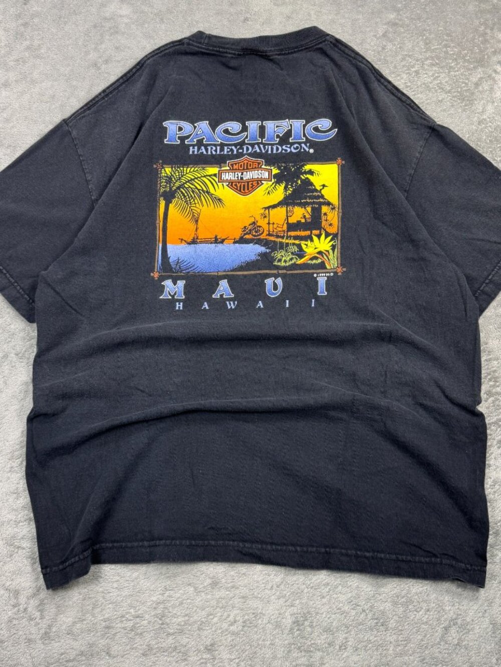 Vintage 1999 Harley Davidson Maui Hawaii T-Shirt Mens XL Faded Black 90s Biker